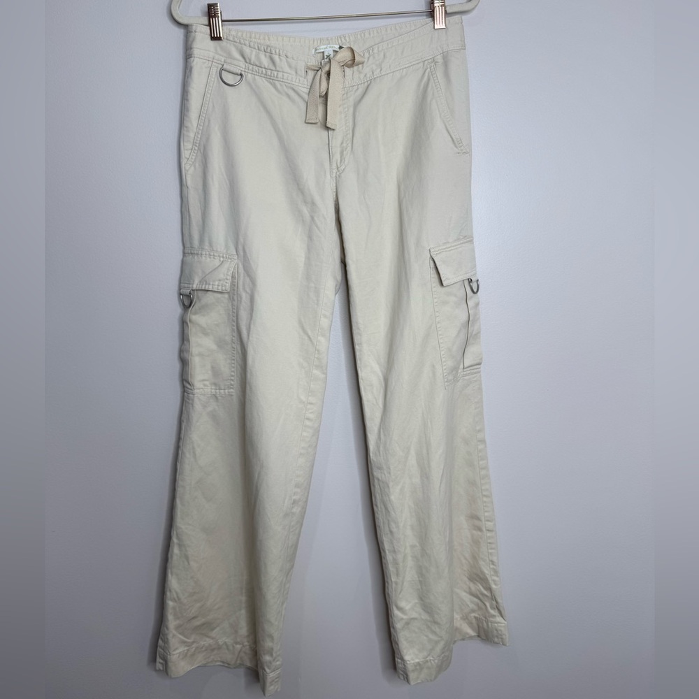 Banana Republic Vintage Y2K Khaki Cream Wide Leg Cargo Pants‎ 6 Cotton Linen